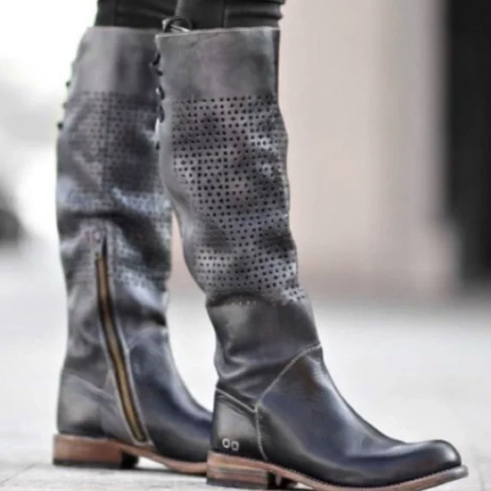 Bed Stu Women's Cambridge Leather Motorcycle Boot in Black Driftwood